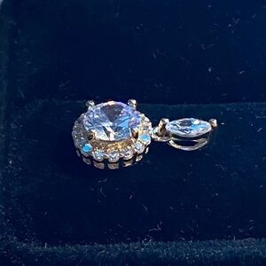 Sparkling CZ Halo Pendant Gold Plated 925 Sterling Silver Drop PAJ